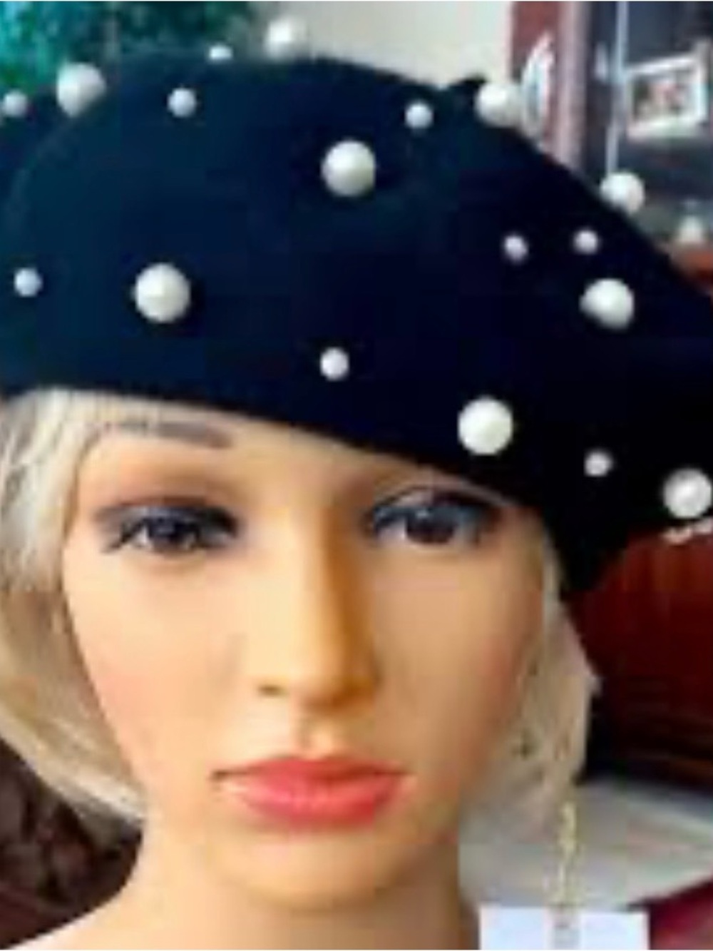 Jessica Simpson Black Beret with Pearl Accents
